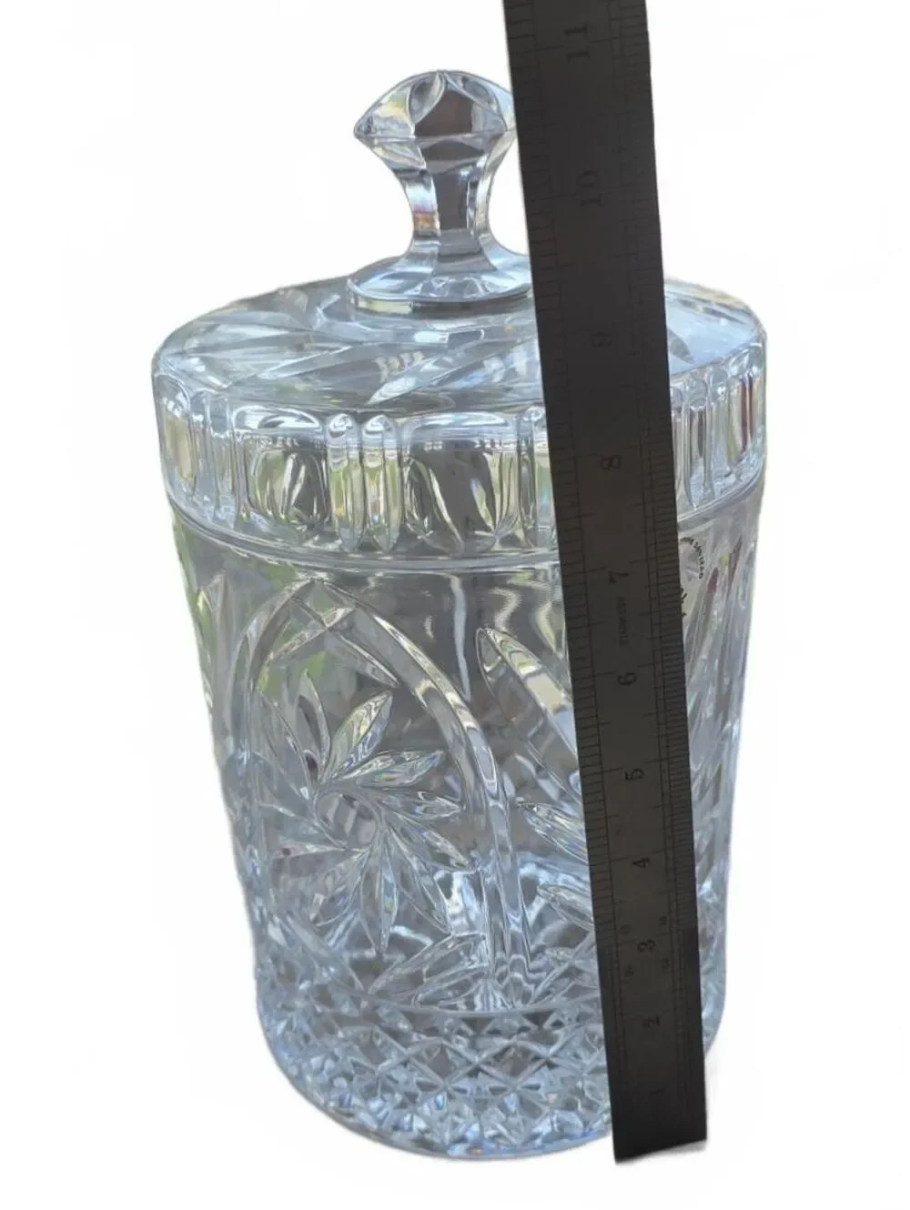 Vintage St George Lead Clear Crystal Barrel Cookie Jar & Lid